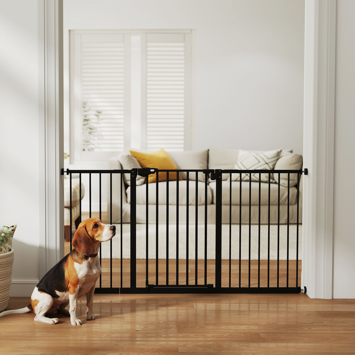 29"-58" Wide Pet Gate with Door - 30" Tall Pressure-Mounted Black-Dogs-DECOROLALA