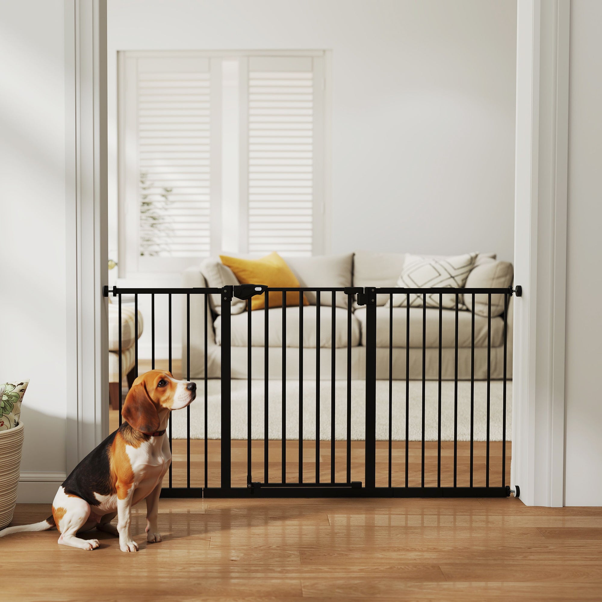 29"-58" Wide Pet Gate with Door - 30" Tall Pressure-Mounted Black-Dogs-DECOROLALA