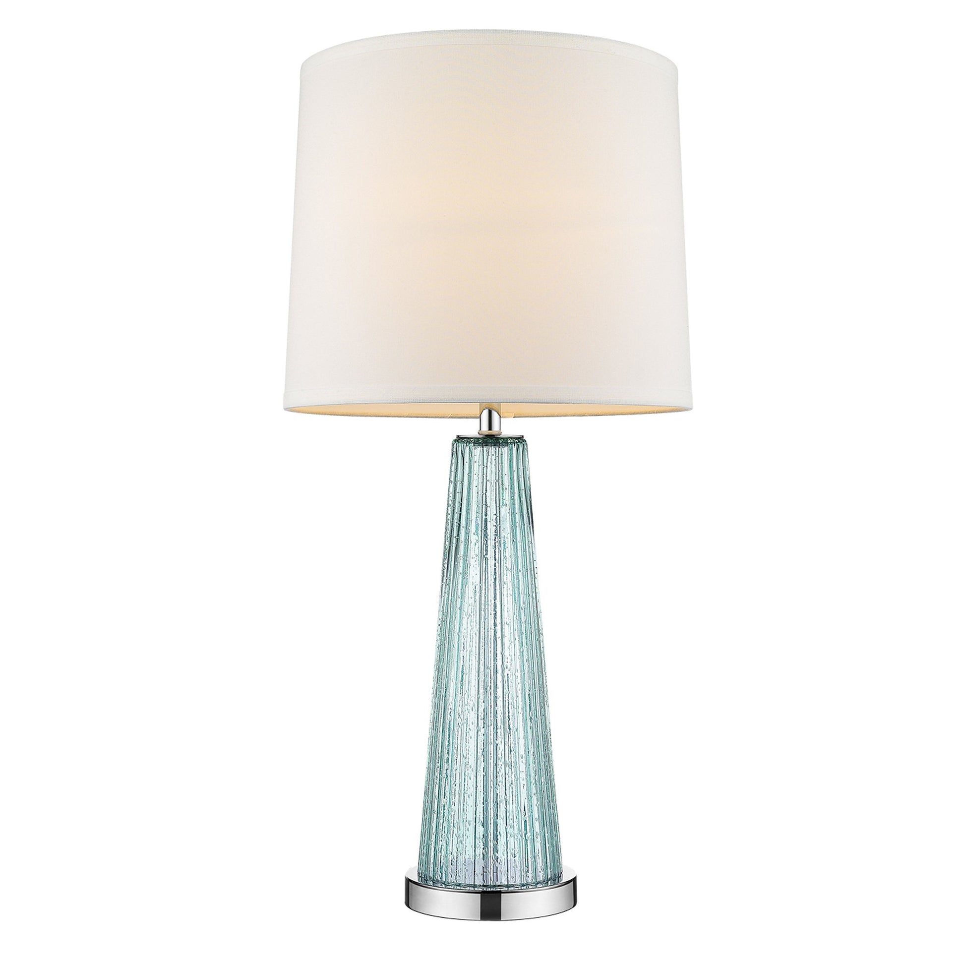 29" Aqua Glass Buffet Lamp With Off White Empire Shade-Table Lamps-DECOROLALA