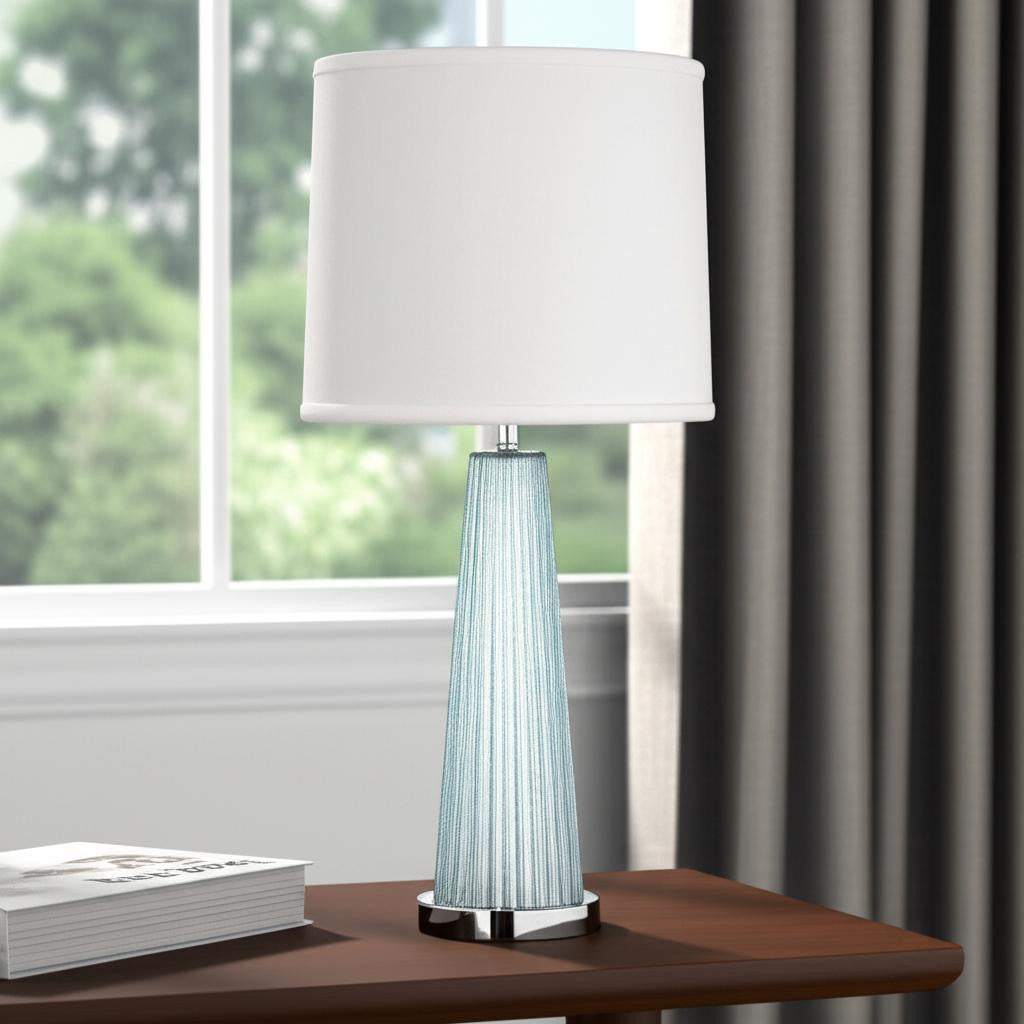 29" Aqua Glass Buffet Lamp With Off White Empire Shade-Table Lamps-DECOROLALA