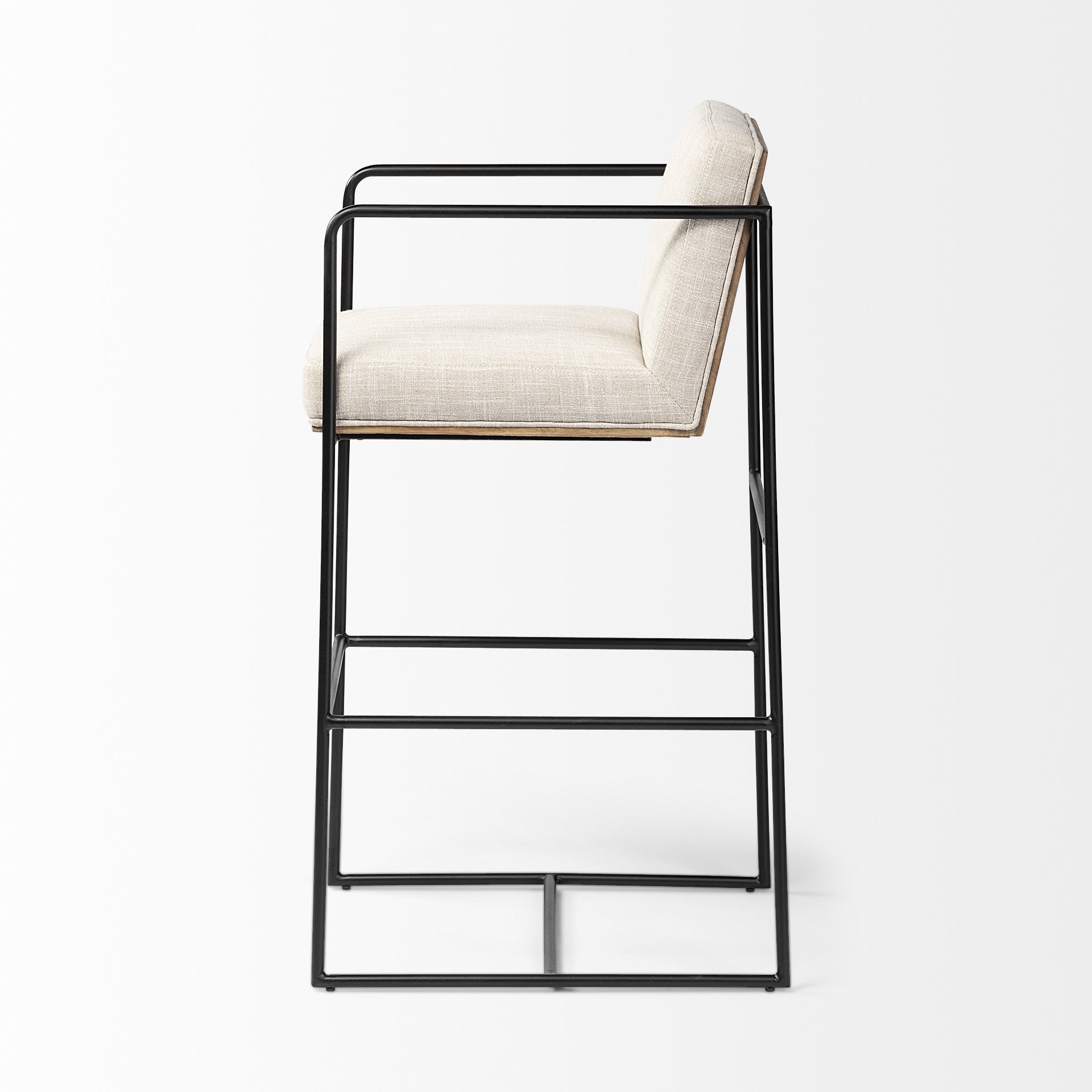 29" Beige and Black Fabric and Metal Counter Height Bar Chair-Bar Chairs-DECOROLALA