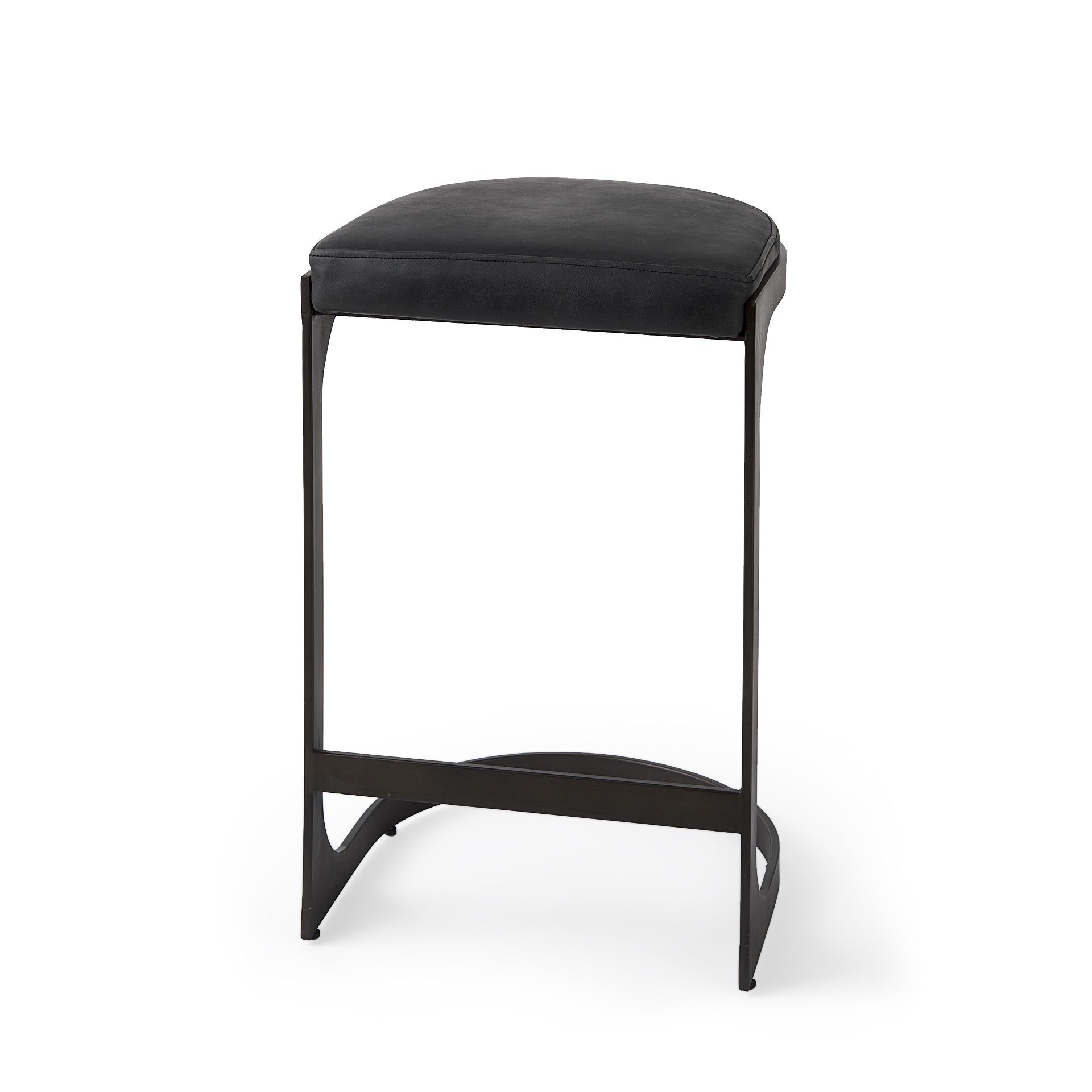 29" Black Faux Leather and Metal Backless Bar Chair-Bar Chairs-DECOROLALA