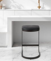 29" Black Faux Leather and Metal Backless Bar Chair-Bar Chairs-DECOROLALA