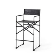 29" Black Leather And Iron Bar Chair-Bar Chairs-DECOROLALA