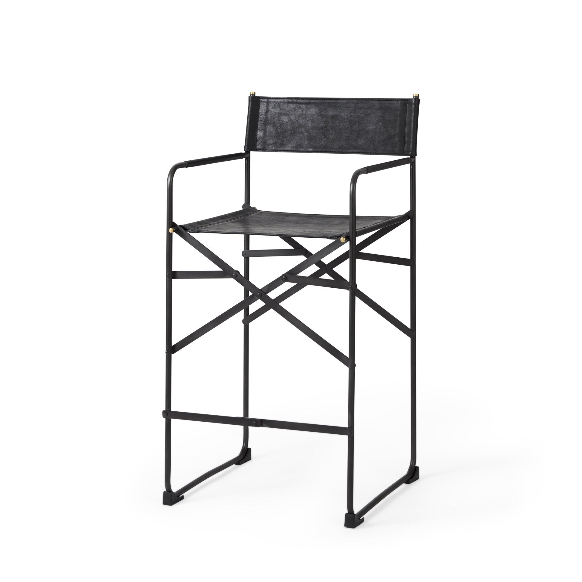 29" Black Leather And Iron Bar Chair-Bar Chairs-DECOROLALA