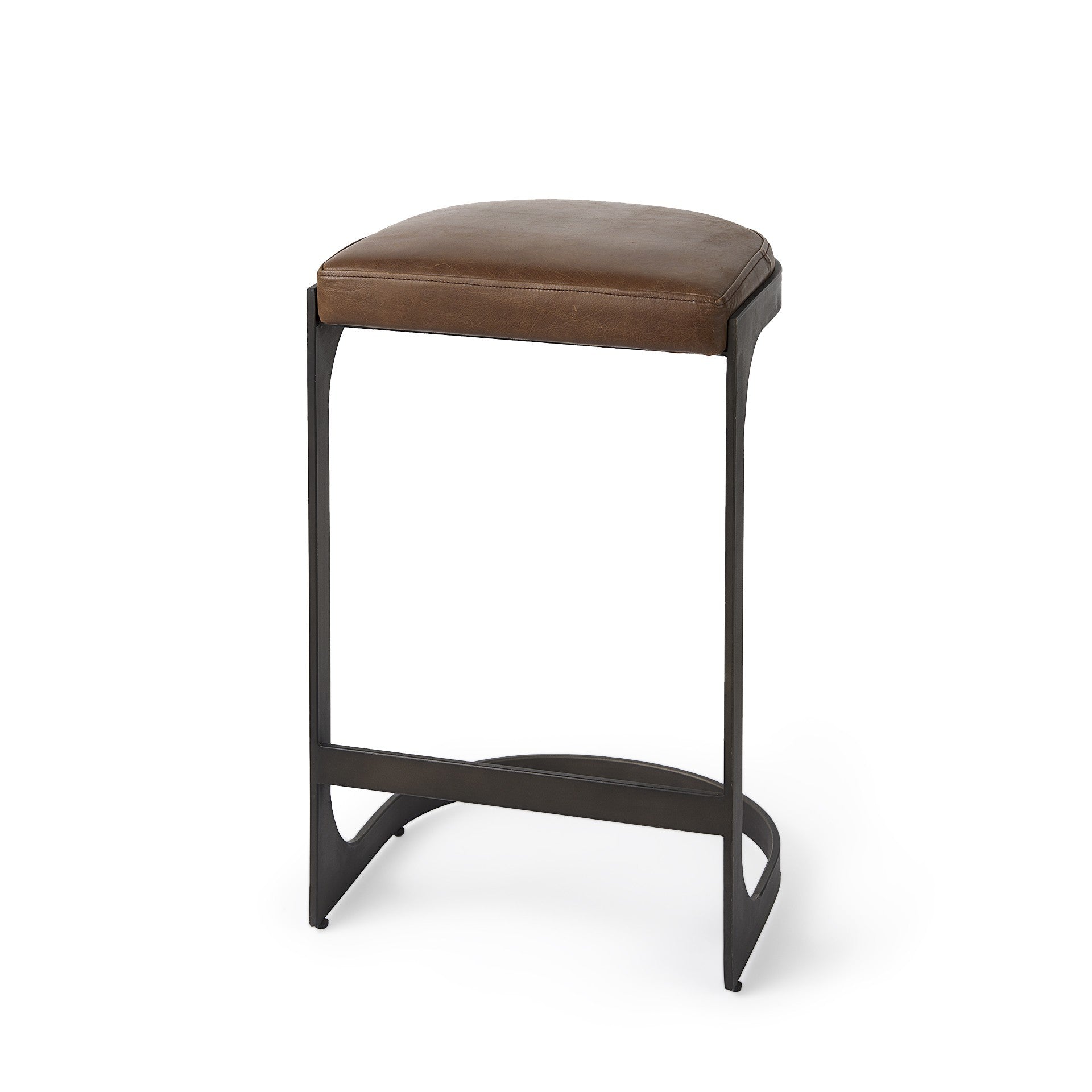 29" Black Leather and Metal Backless Bar Chair-Bar Chairs-DECOROLALA