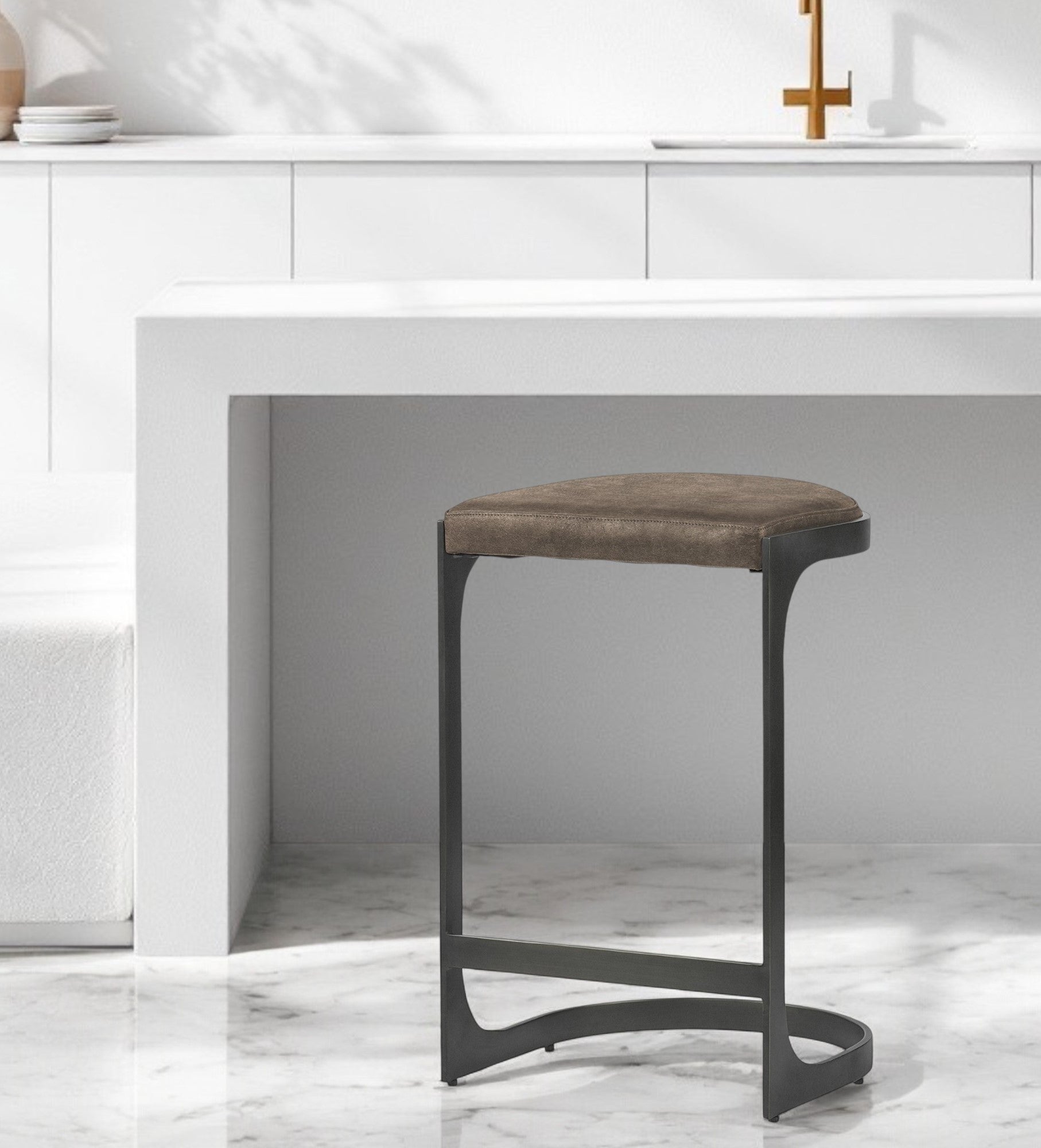 29" Black Leather and Metal Backless Counter Height Bar Chair-Bar Chairs-DECOROLALA