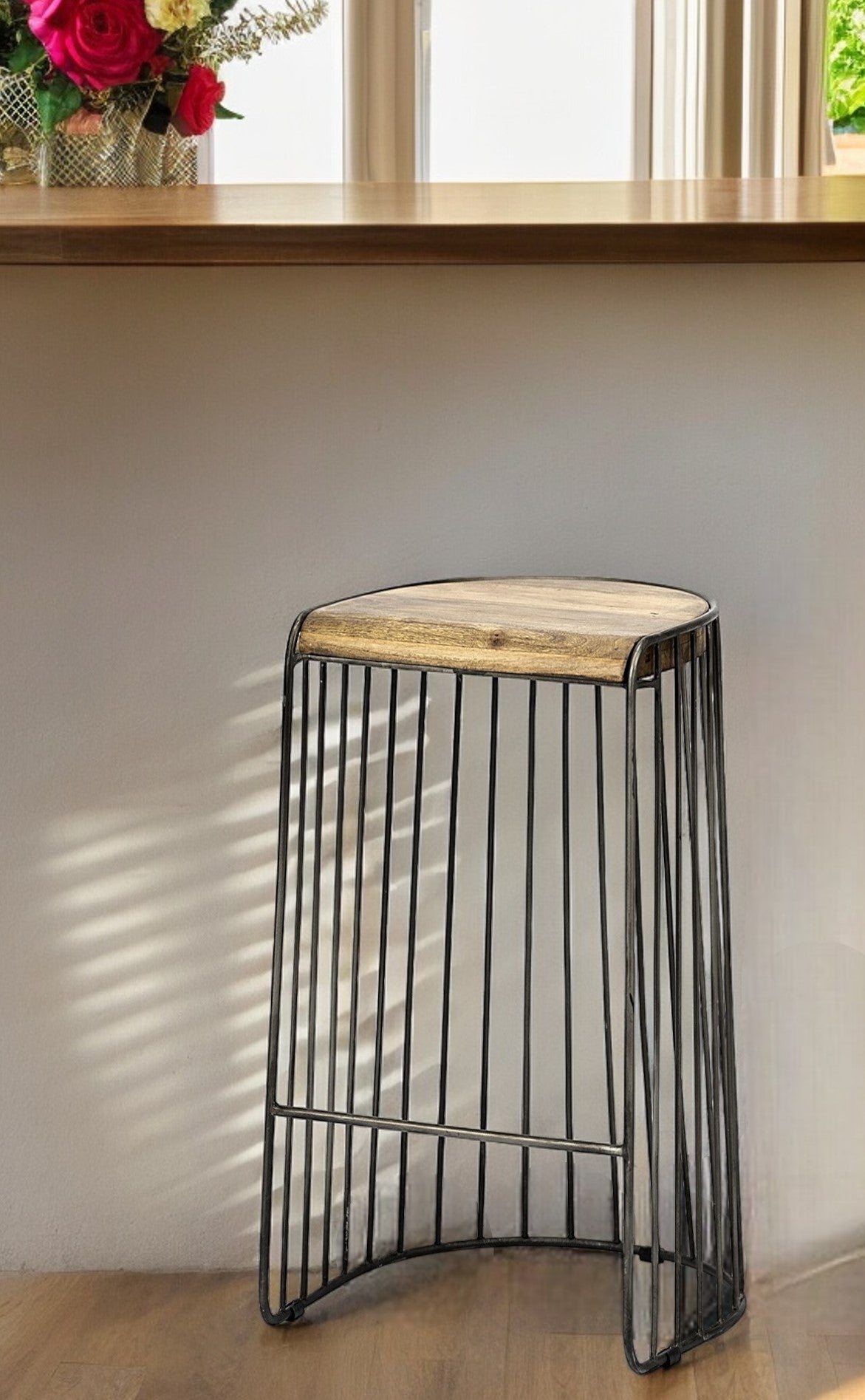 29" Black Solid Wood and Metal Backless Bar Chair-Bar Chairs-DECOROLALA