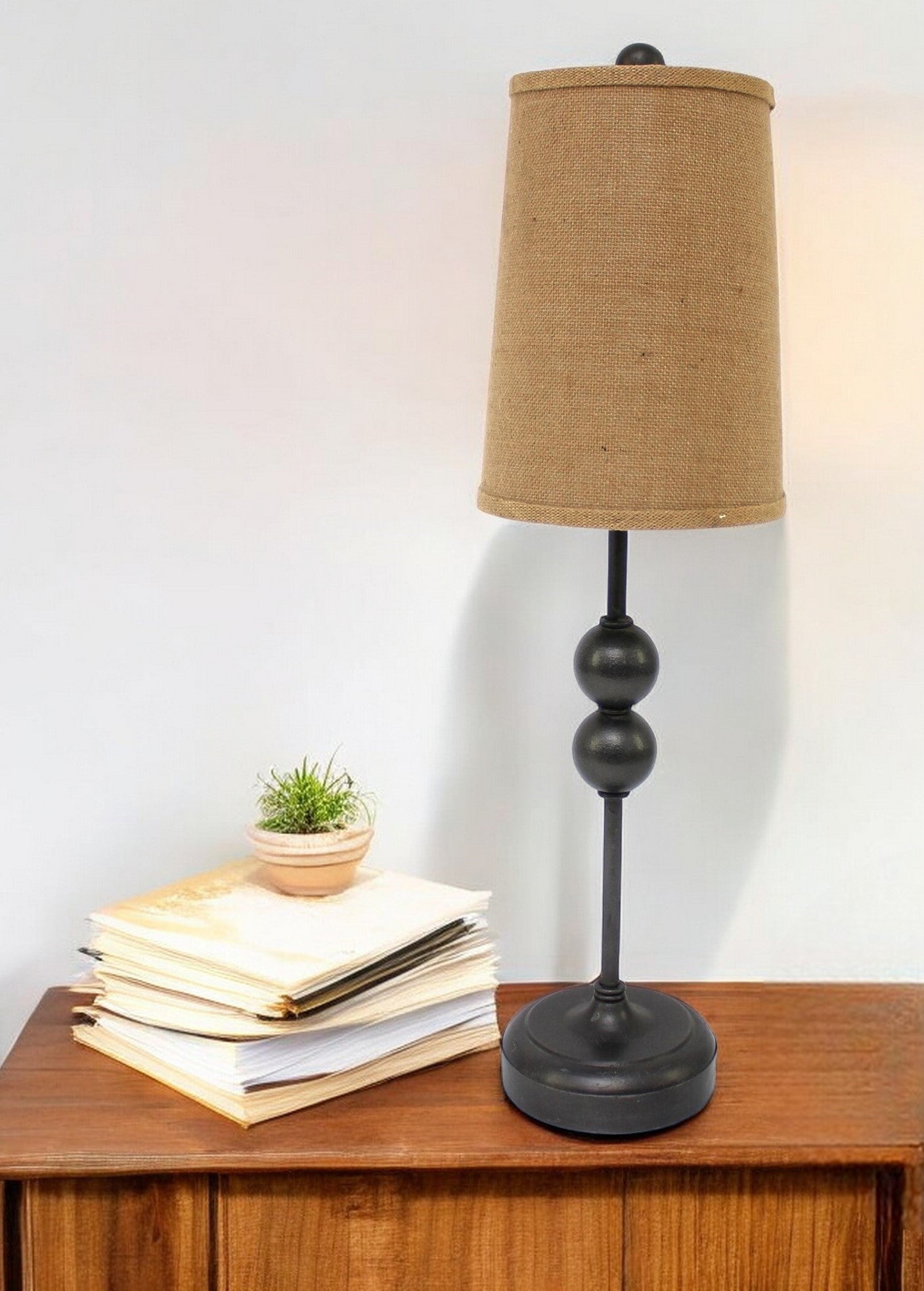 29" Bronze Bedside Lamp With Brown Shade-Table Lamps-DECOROLALA