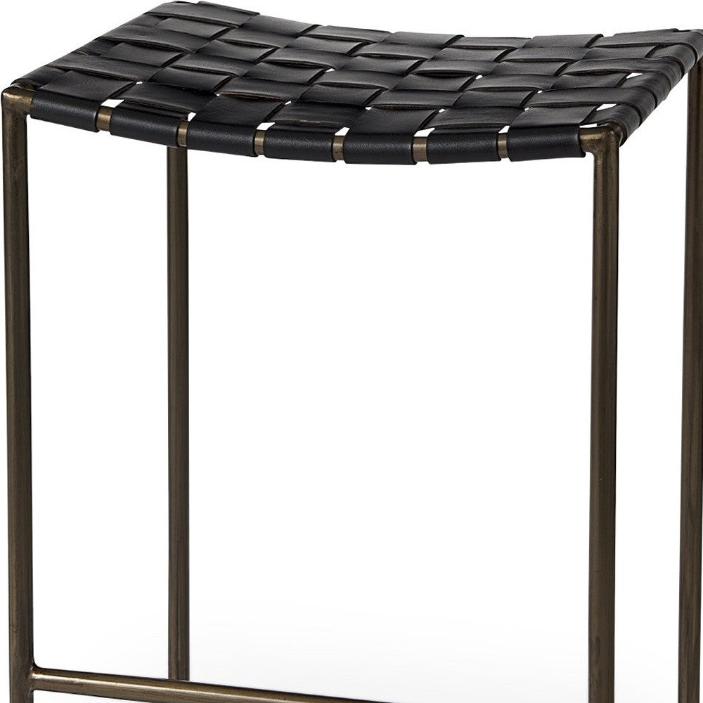 29" Bronze Leather and Metal Backless Bar Chair-Bar Chairs-DECOROLALA