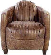 29" Brown Faux Leather Distressed Barrel Chair-Accent Chairs-DECOROLALA