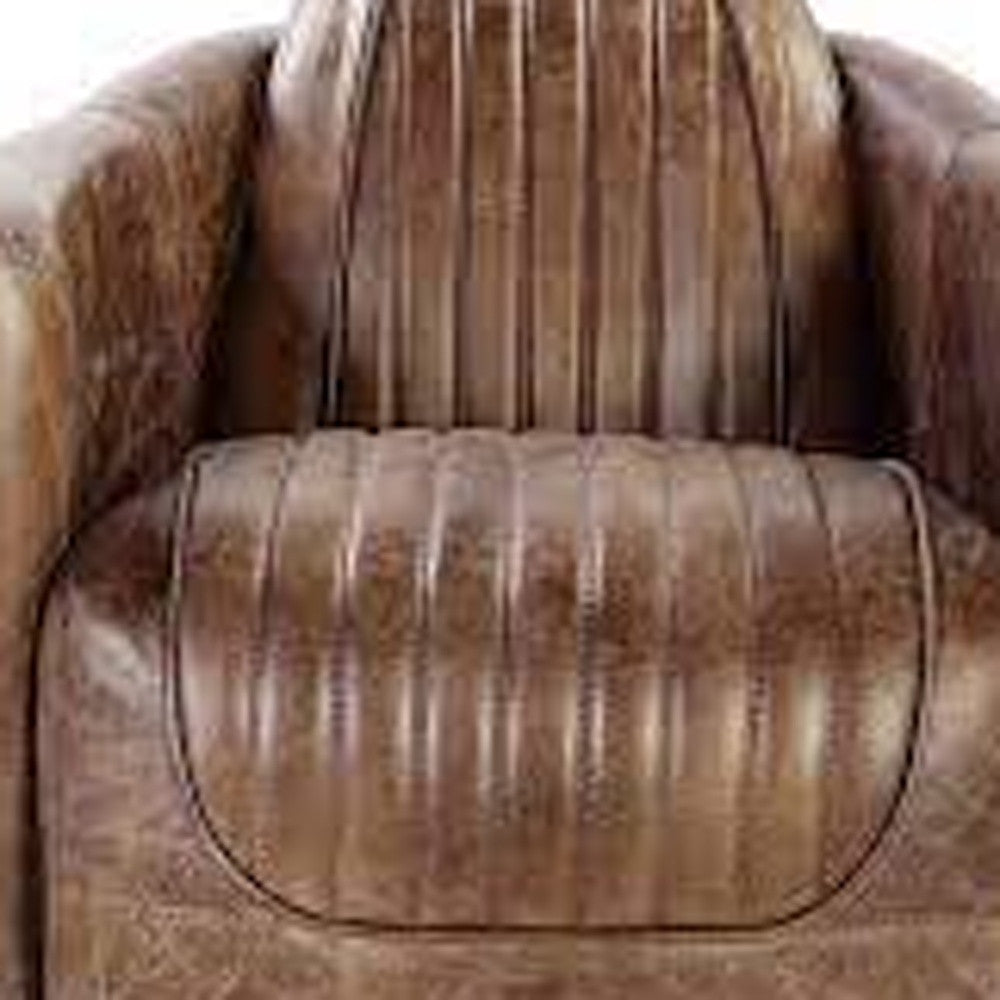 29" Brown Faux Leather Distressed Barrel Chair-Accent Chairs-DECOROLALA