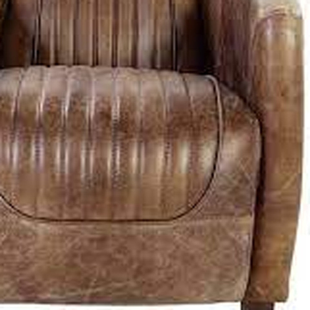 29" Brown Faux Leather Distressed Barrel Chair-Accent Chairs-DECOROLALA