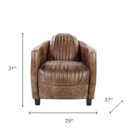 29" Brown Faux Leather Distressed Barrel Chair-Accent Chairs-DECOROLALA