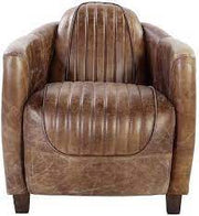 29" Brown Faux Leather Distressed Barrel Chair-Accent Chairs-DECOROLALA