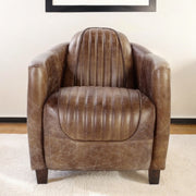 29" Brown Faux Leather Distressed Barrel Chair-Accent Chairs-DECOROLALA