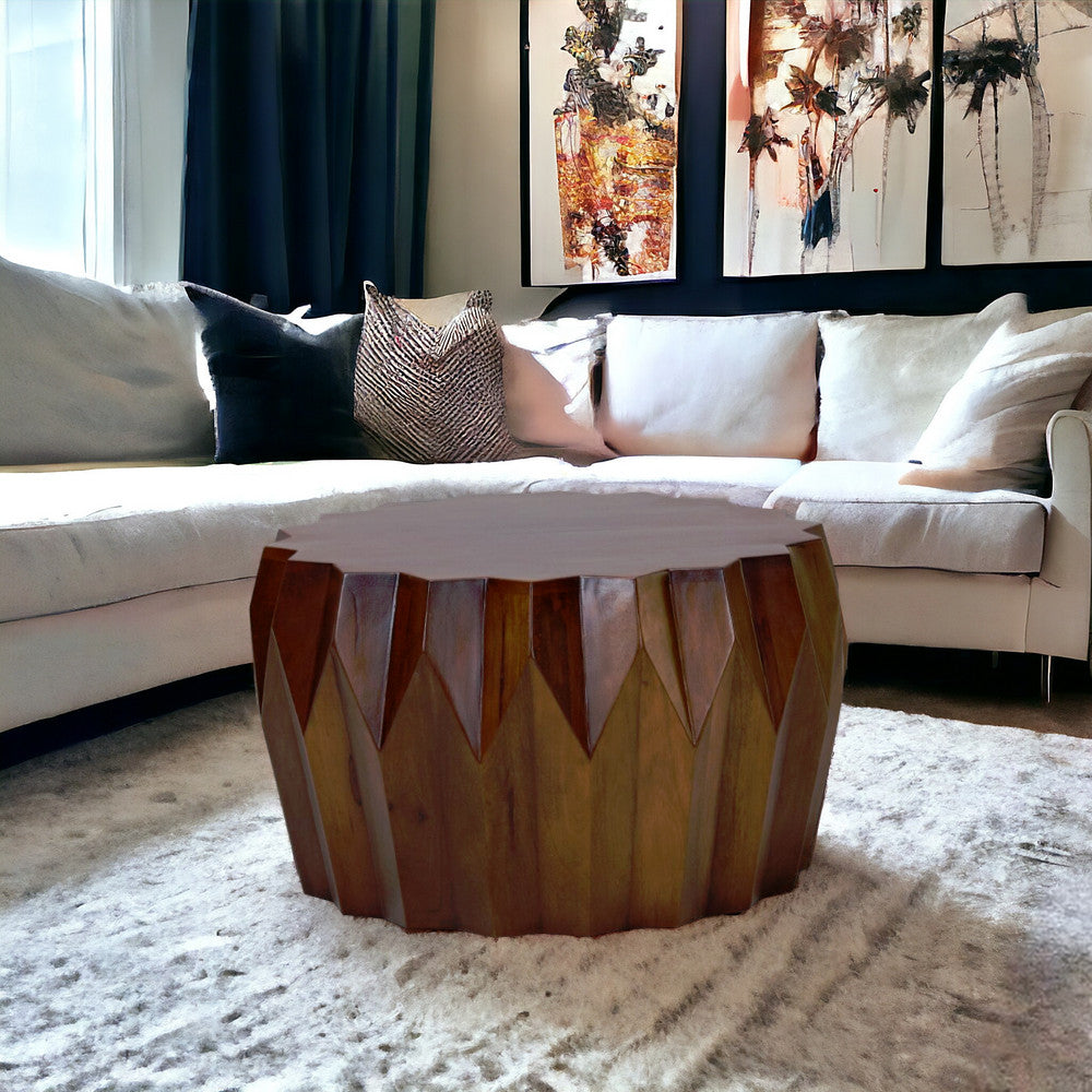 29" Brown Solid Wood Octagon Coffee Table-Coffee Tables-DECOROLALA