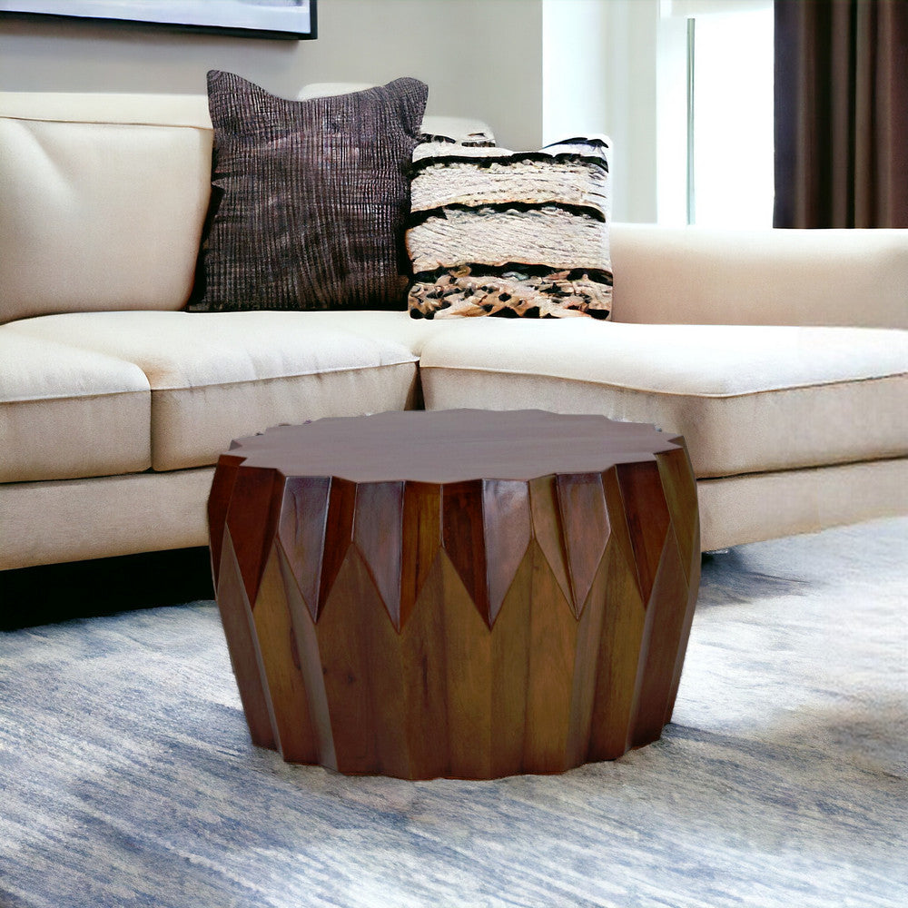 29" Brown Solid Wood Octagon Coffee Table-Coffee Tables-DECOROLALA