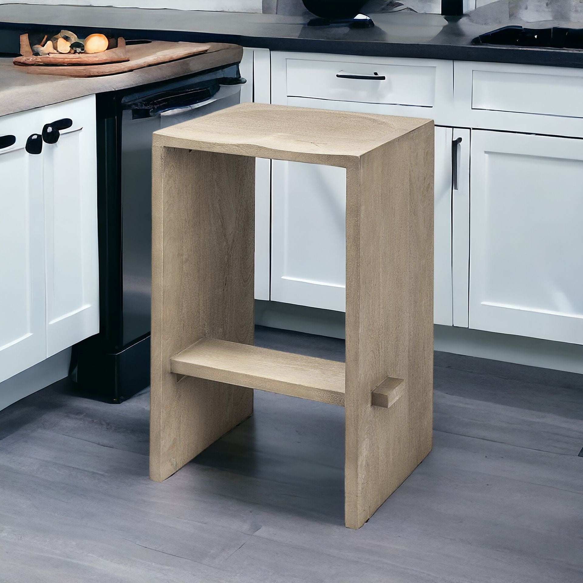 29" Brown Solid and Manufactured Wood Backless Counter Height Bar Chair-Bar Chairs-DECOROLALA