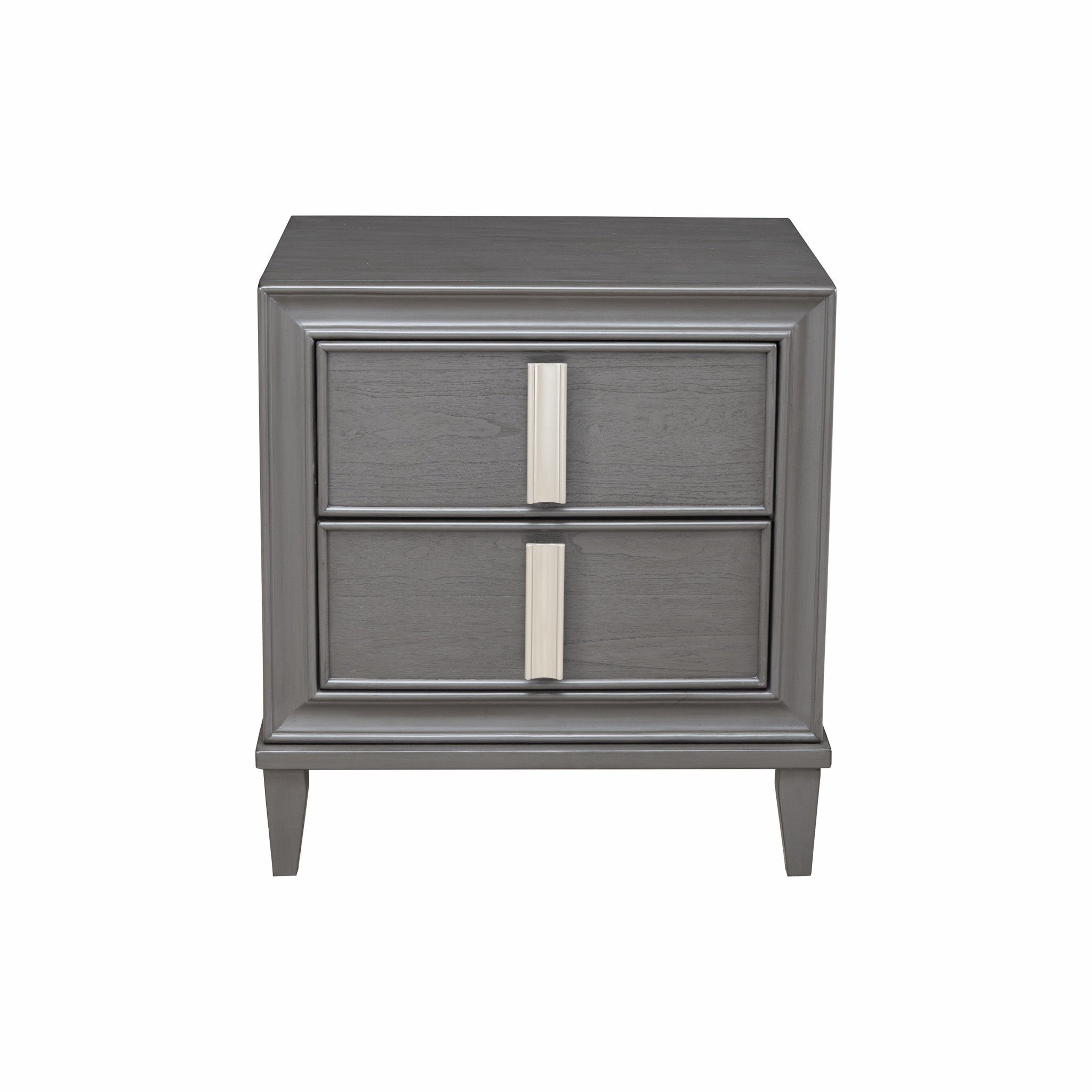 29" Dark Gray Solid Wood and Wood Two Drawer Nightstand-Nightstands & Bedside Tables-DECOROLALA
