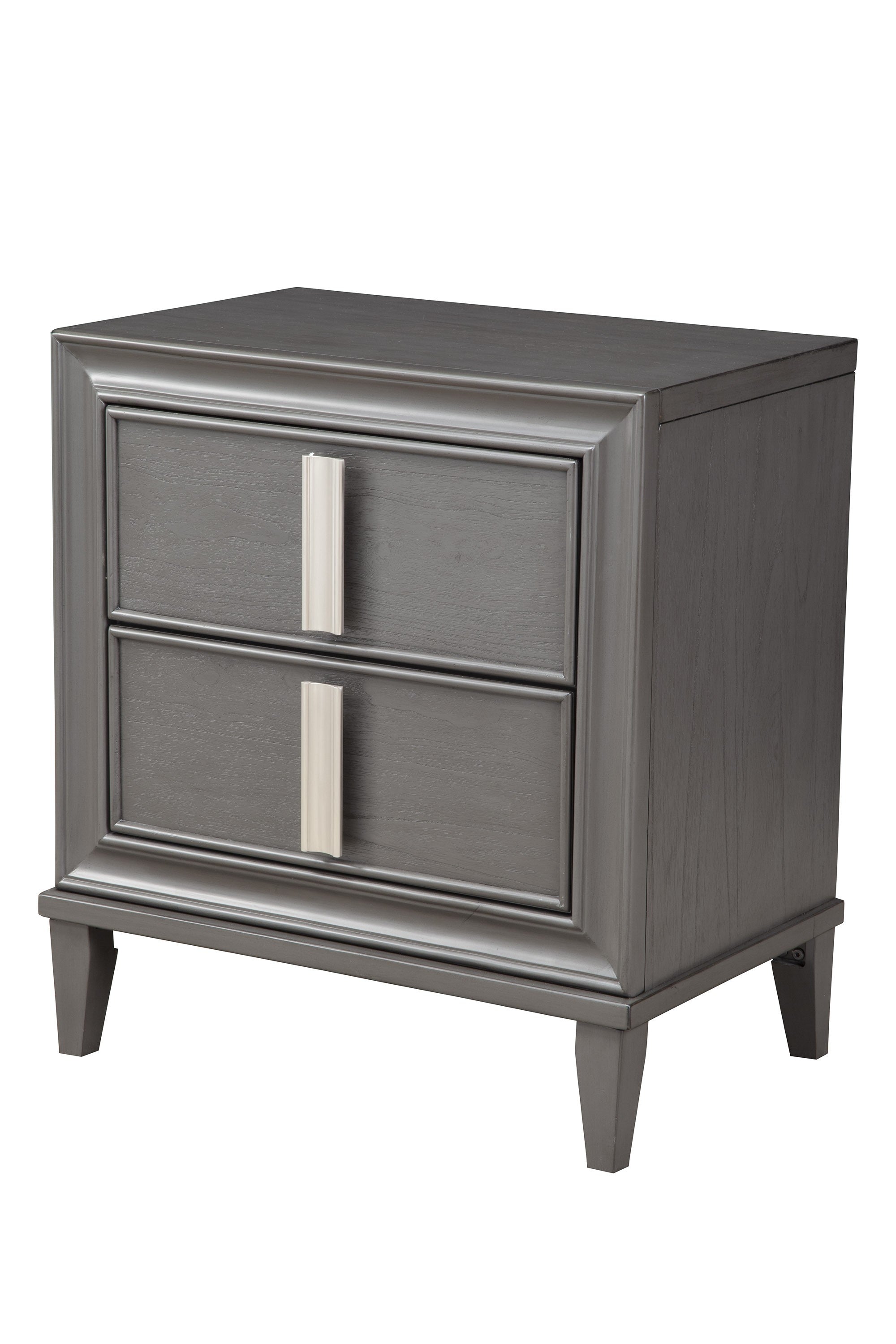 29" Dark Gray Solid Wood and Wood Two Drawer Nightstand-Nightstands & Bedside Tables-DECOROLALA