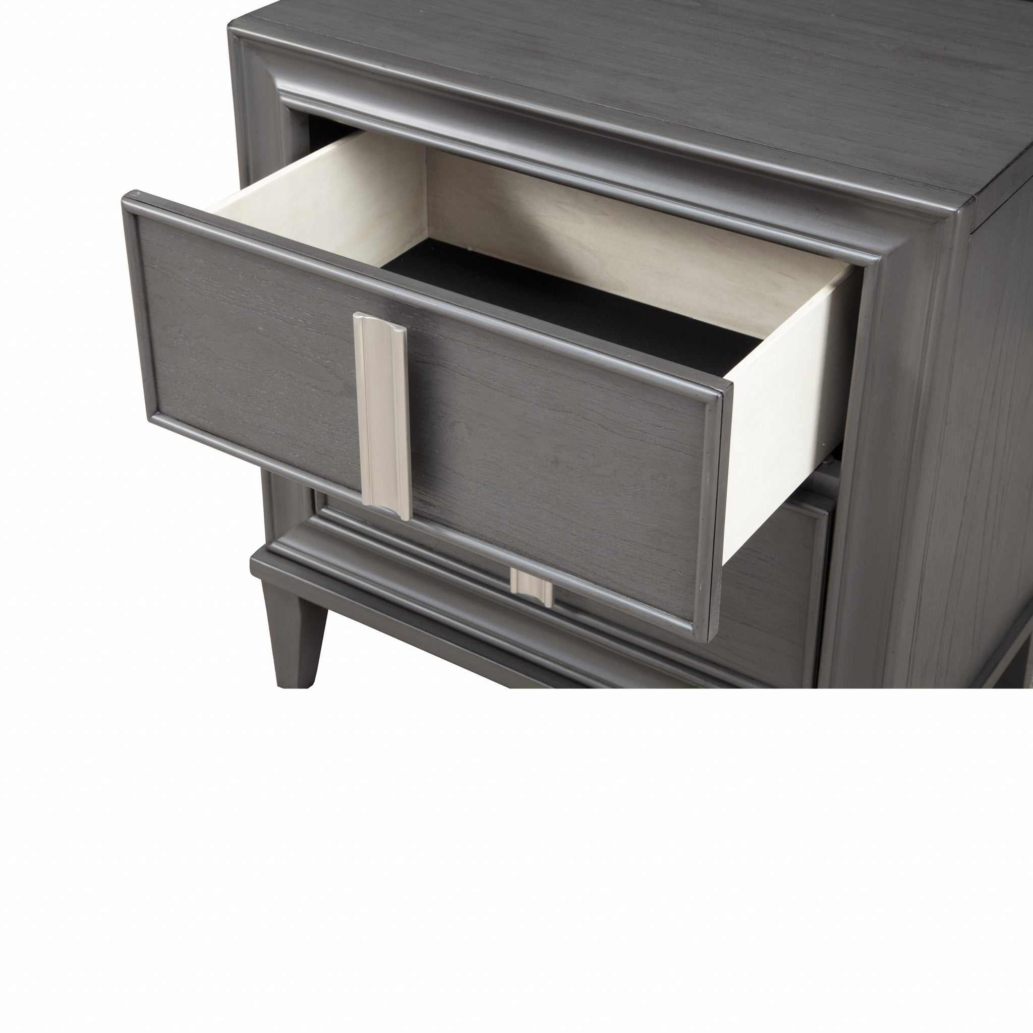 29" Dark Gray Solid Wood and Wood Two Drawer Nightstand-Nightstands & Bedside Tables-DECOROLALA