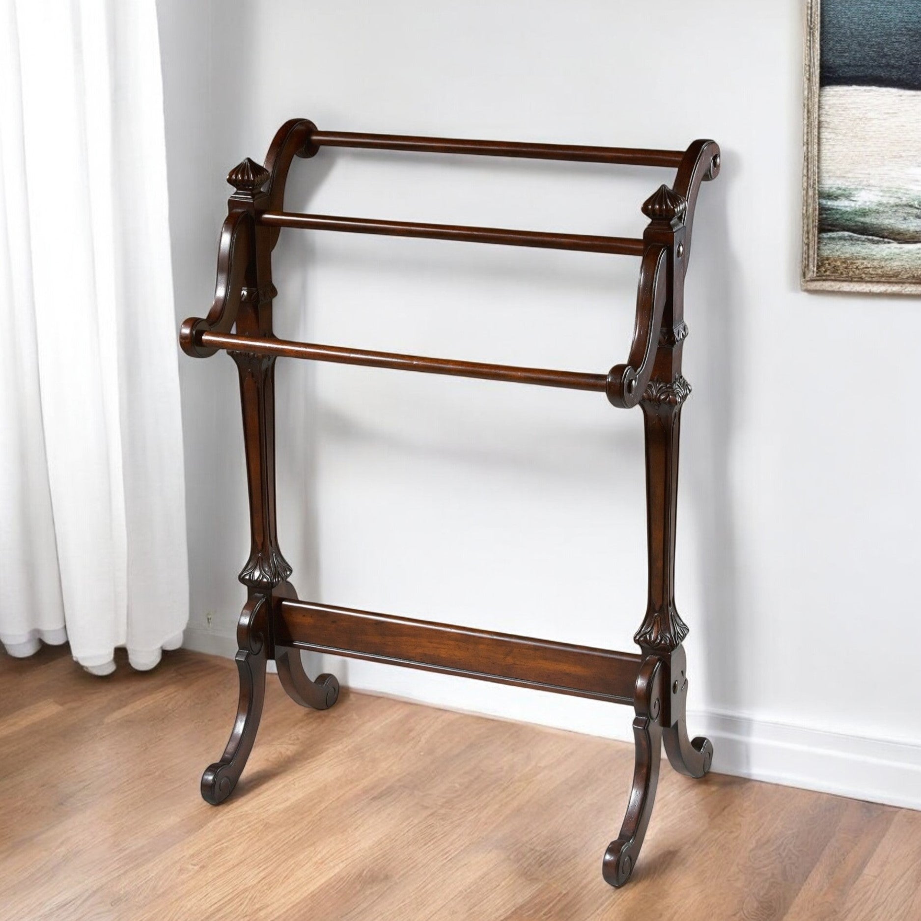 29" Deep Cherry Wood Blanket Stand-Blanket Racks and Ladders-DECOROLALA