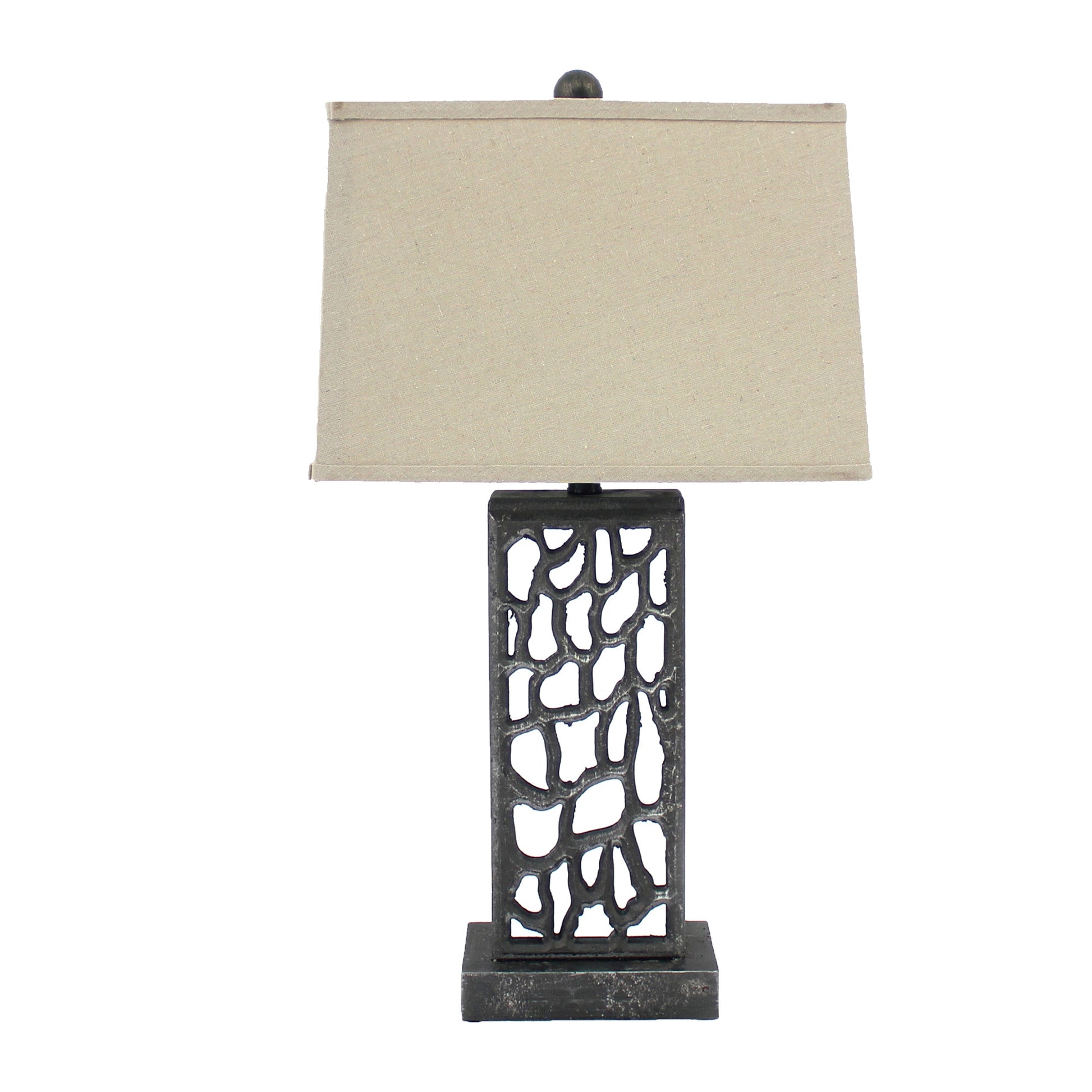 29" Distressed Black Metal Bedside Lamp With Beige Shade-Table Lamps-DECOROLALA