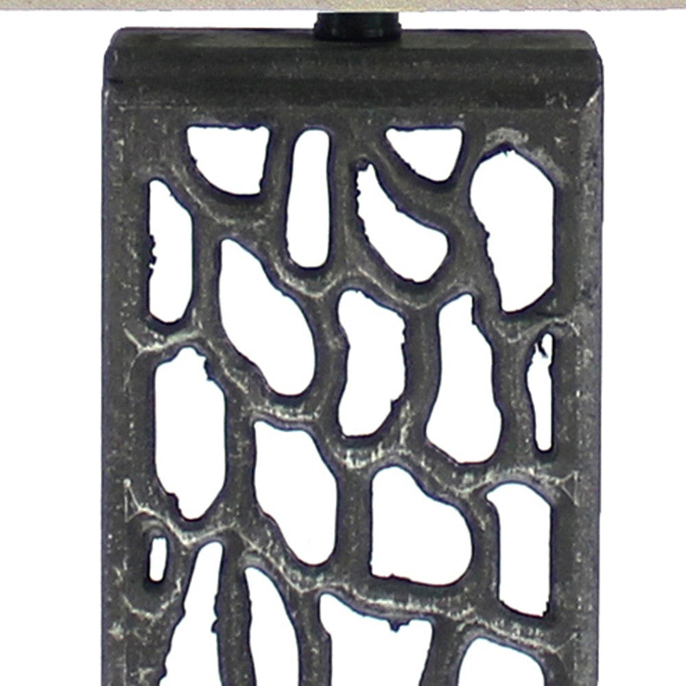 29" Distressed Black Metal Bedside Lamp With Beige Shade-Table Lamps-DECOROLALA