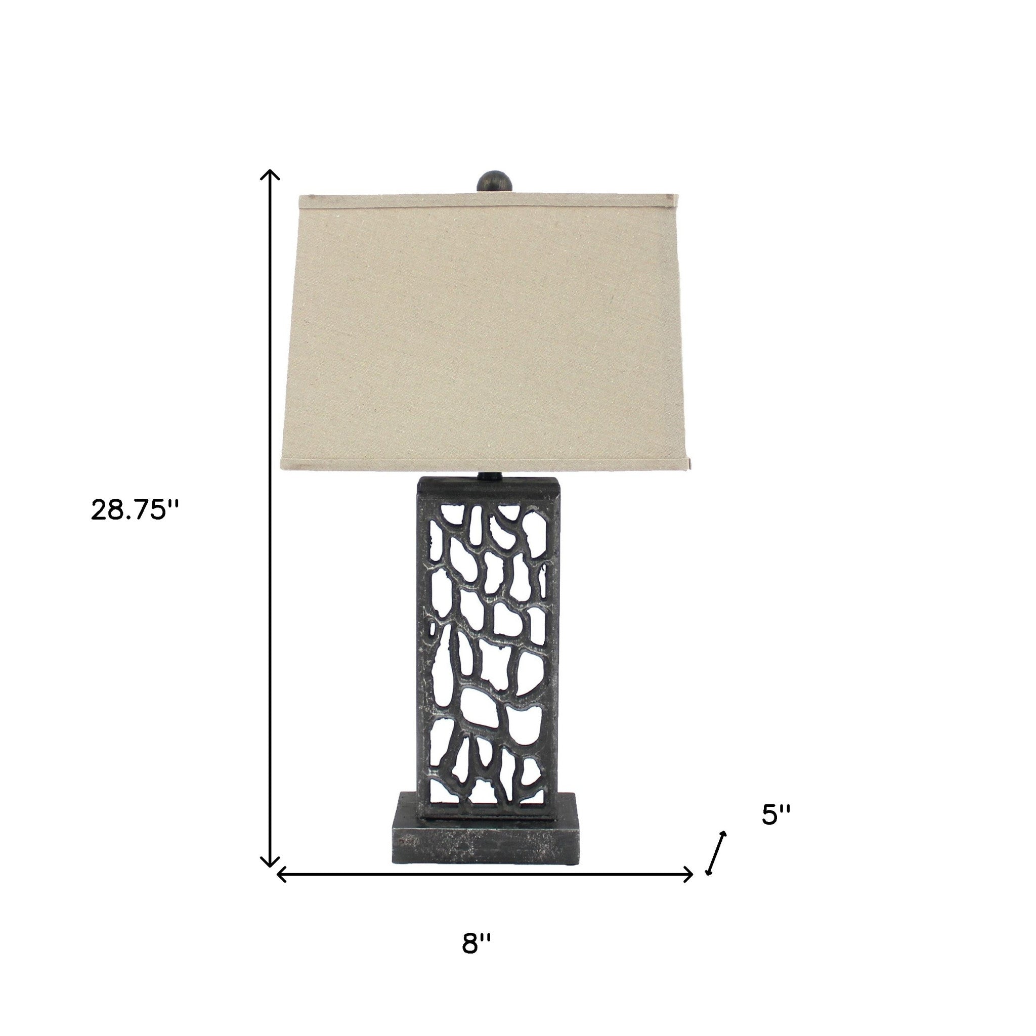 29" Distressed Black Metal Bedside Lamp With Beige Shade-Table Lamps-DECOROLALA