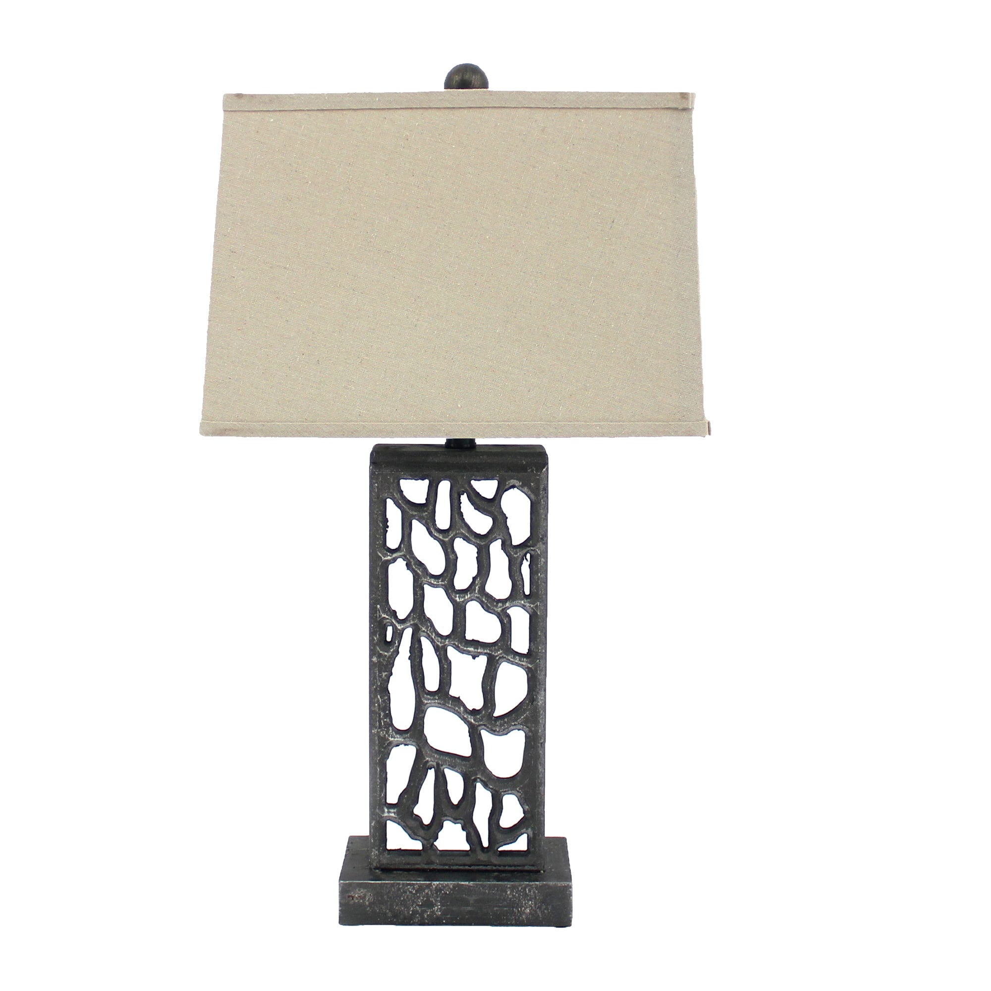 29" Distressed Black Metal Bedside Lamp With Beige Shade-Table Lamps-DECOROLALA