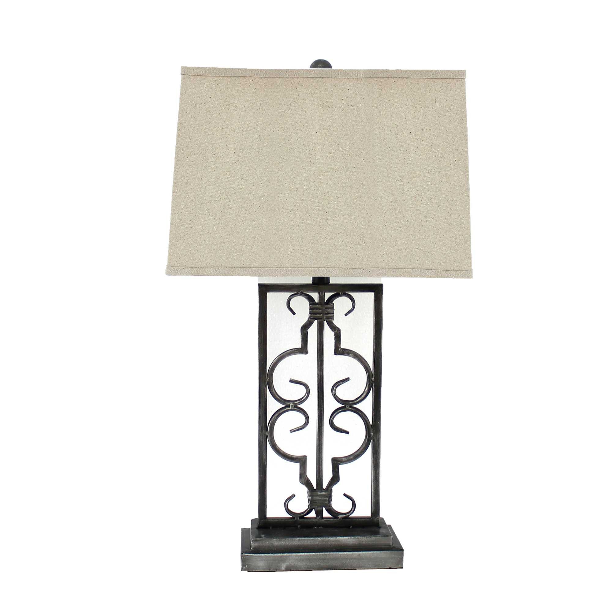 29" Distressed Gray Metal Bedside Lamp With Beige Shade-Table Lamps-DECOROLALA