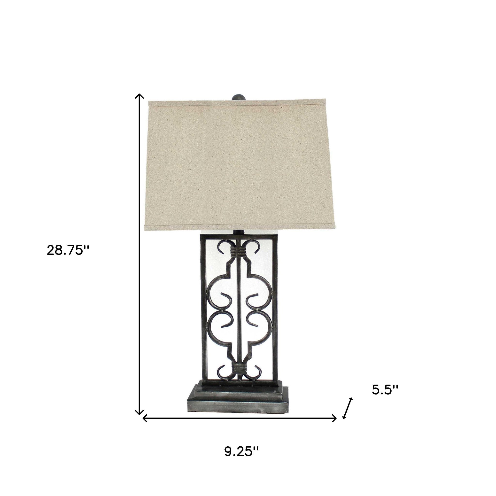 29" Distressed Gray Metal Bedside Lamp With Beige Shade-Table Lamps-DECOROLALA