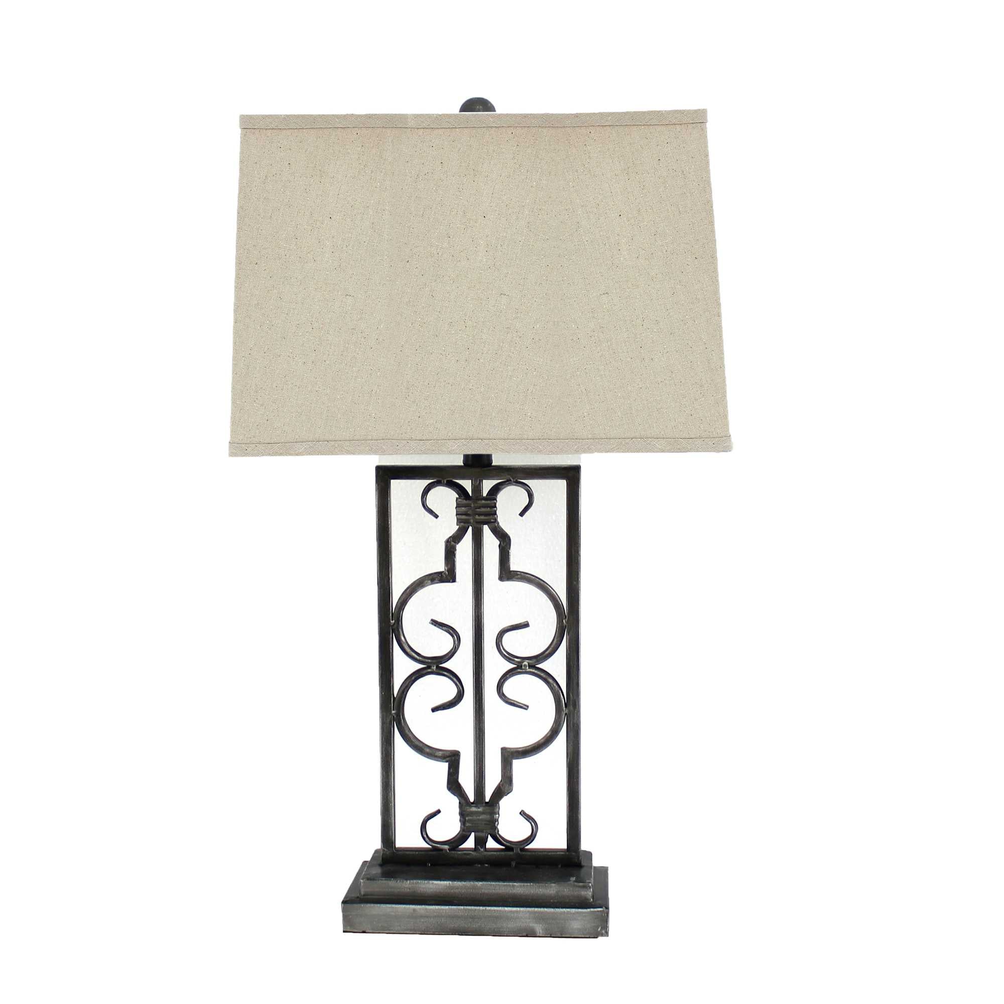 29" Distressed Gray Metal Bedside Lamp With Beige Shade-Table Lamps-DECOROLALA