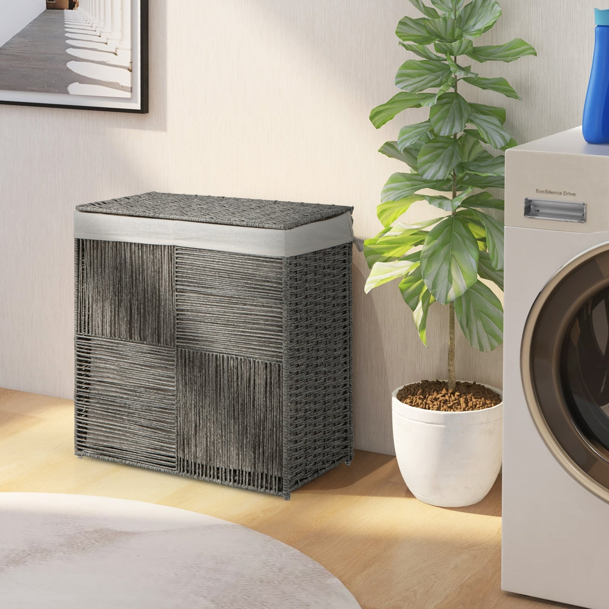 29 Gallons Laundry Hamper with Convenient Handles and Removable Liner Bag-Gray-Laundry Baskets-DECOROLALA