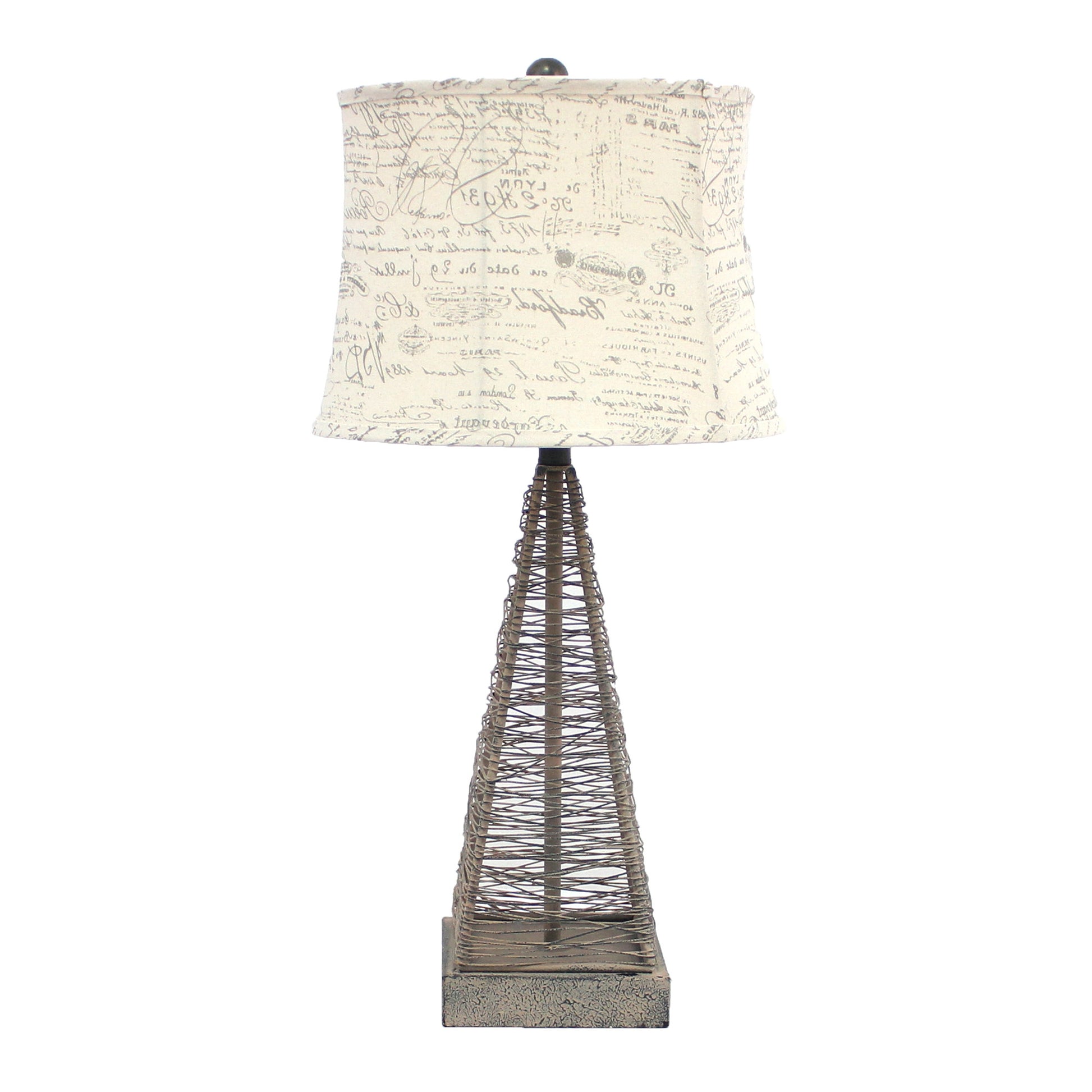 29" Gray Metal Geometric Bedside With White Text Drum Shade-Table Lamps-DECOROLALA