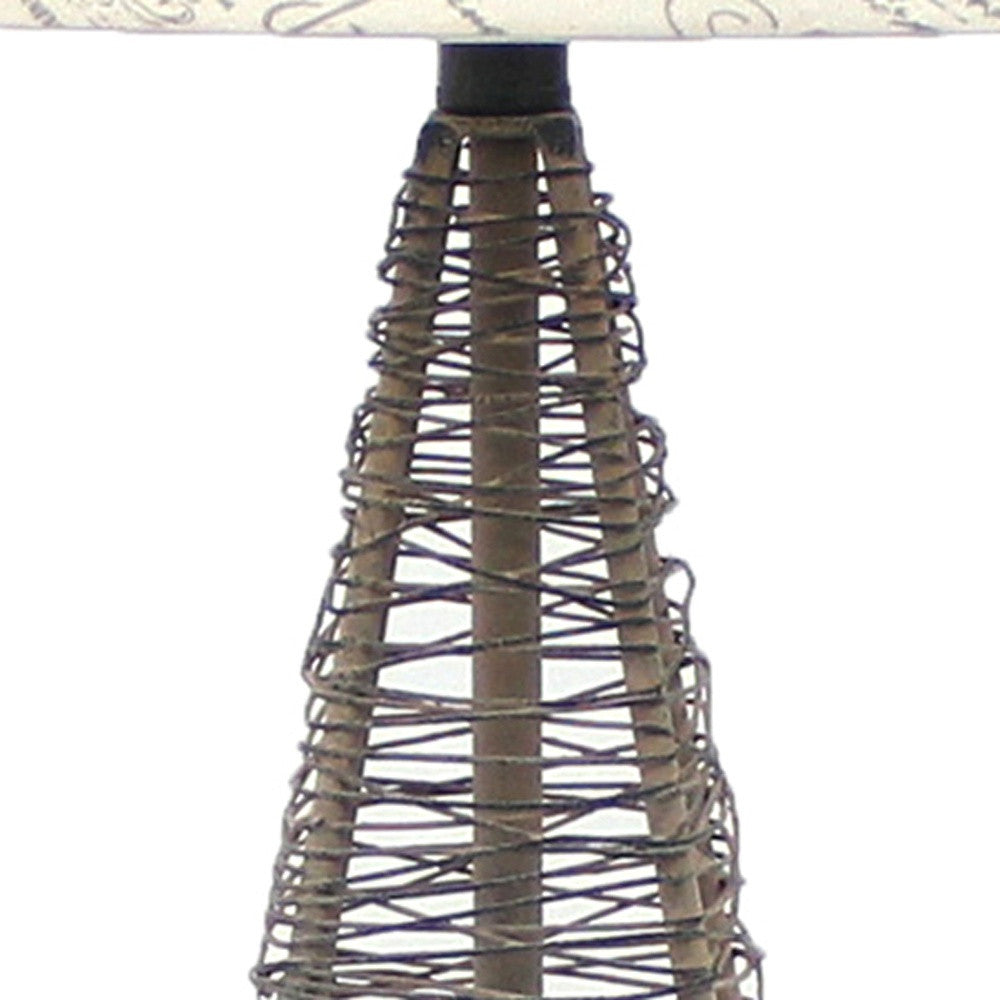 29" Gray Metal Geometric Bedside With White Text Drum Shade-Table Lamps-DECOROLALA