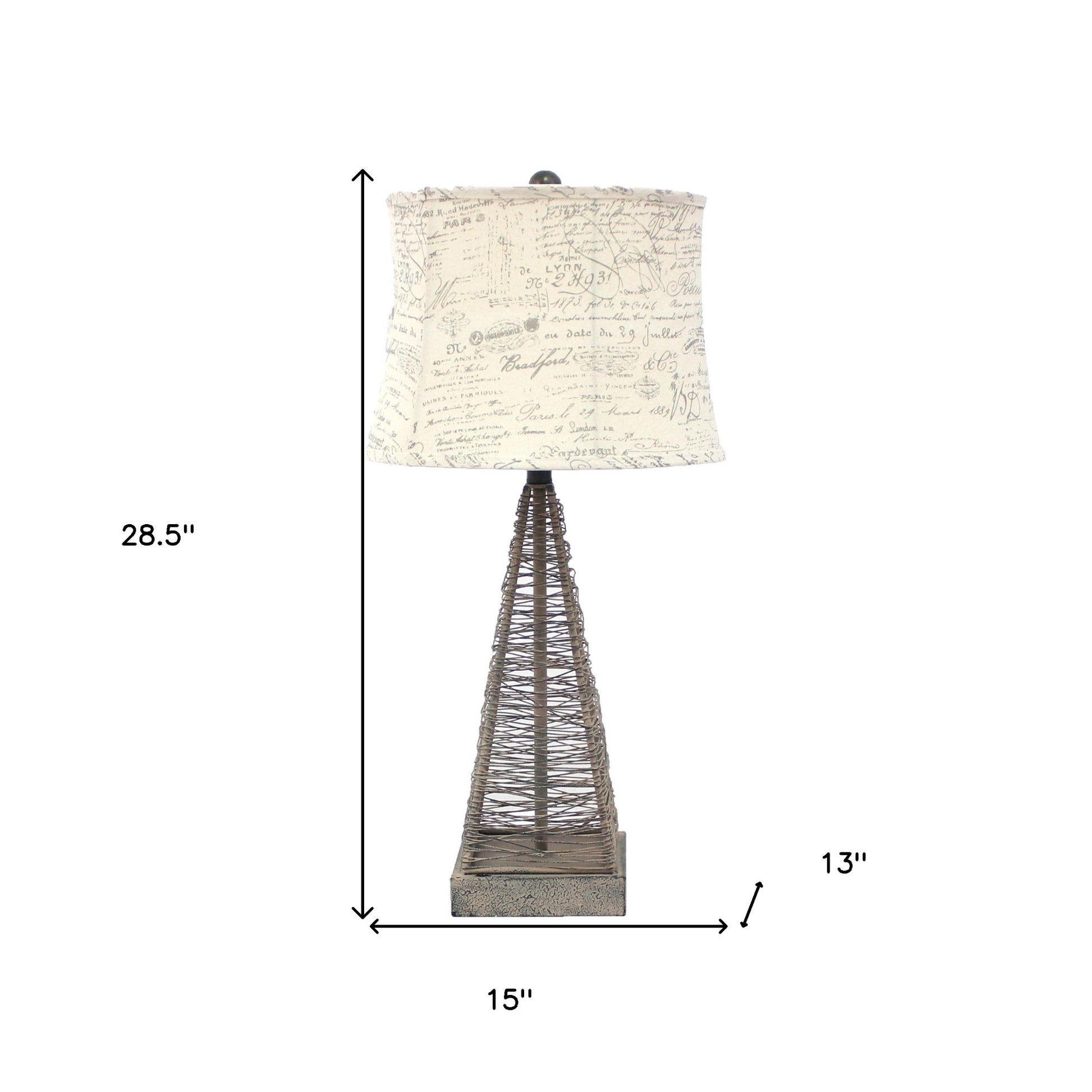 29" Gray Metal Geometric Bedside With White Text Drum Shade-Table Lamps-DECOROLALA