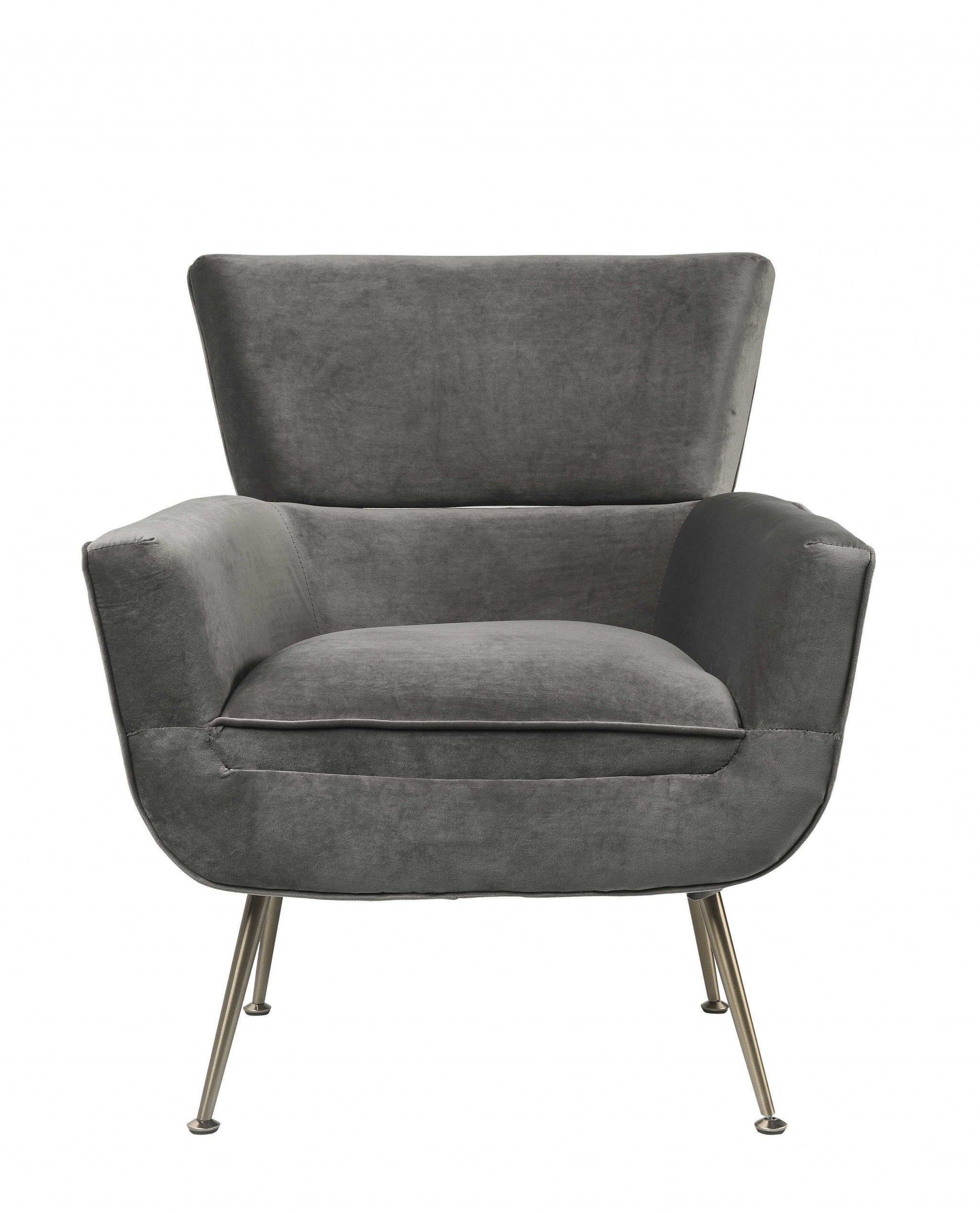 29" Gray Velvet Arm Chair-Accent Chairs-DECOROLALA