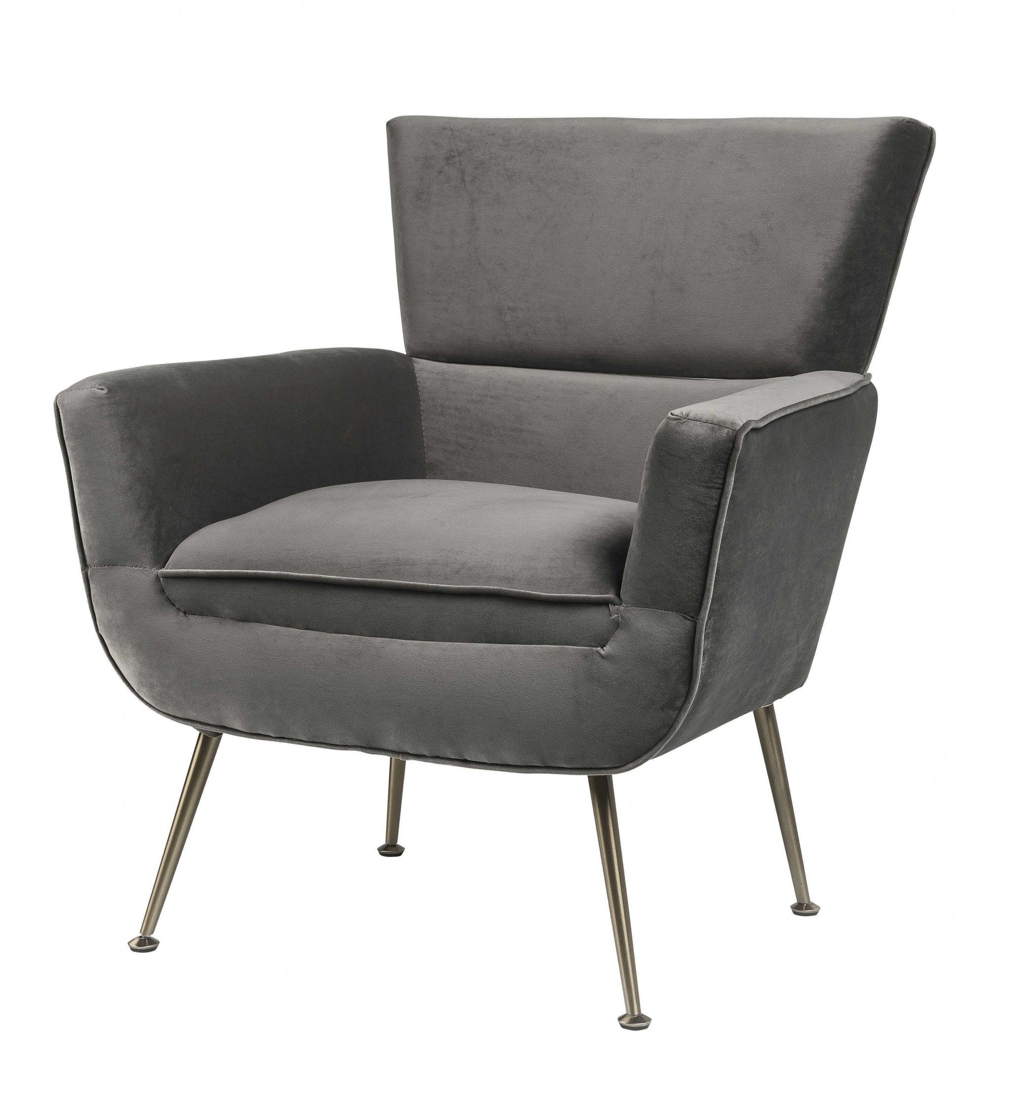 29" Gray Velvet Arm Chair-Accent Chairs-DECOROLALA