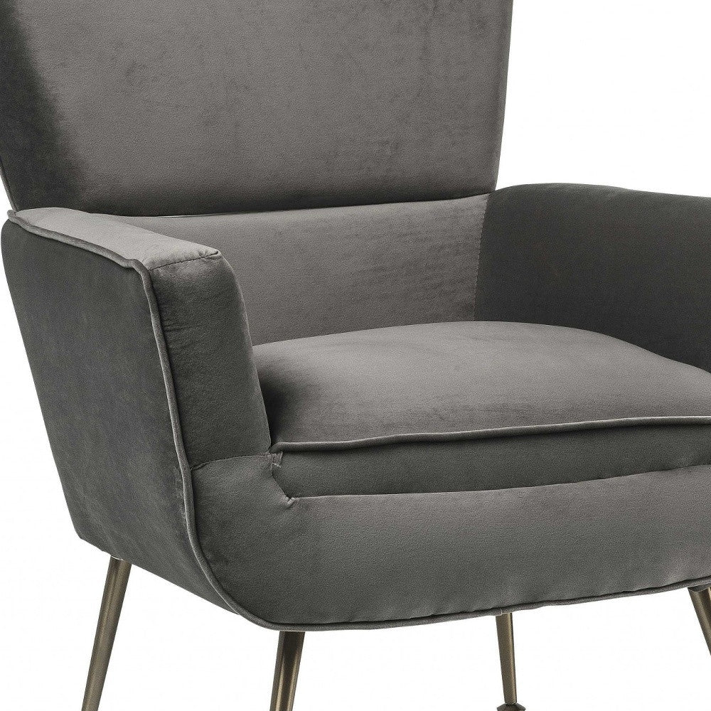 29" Gray Velvet Arm Chair-Accent Chairs-DECOROLALA