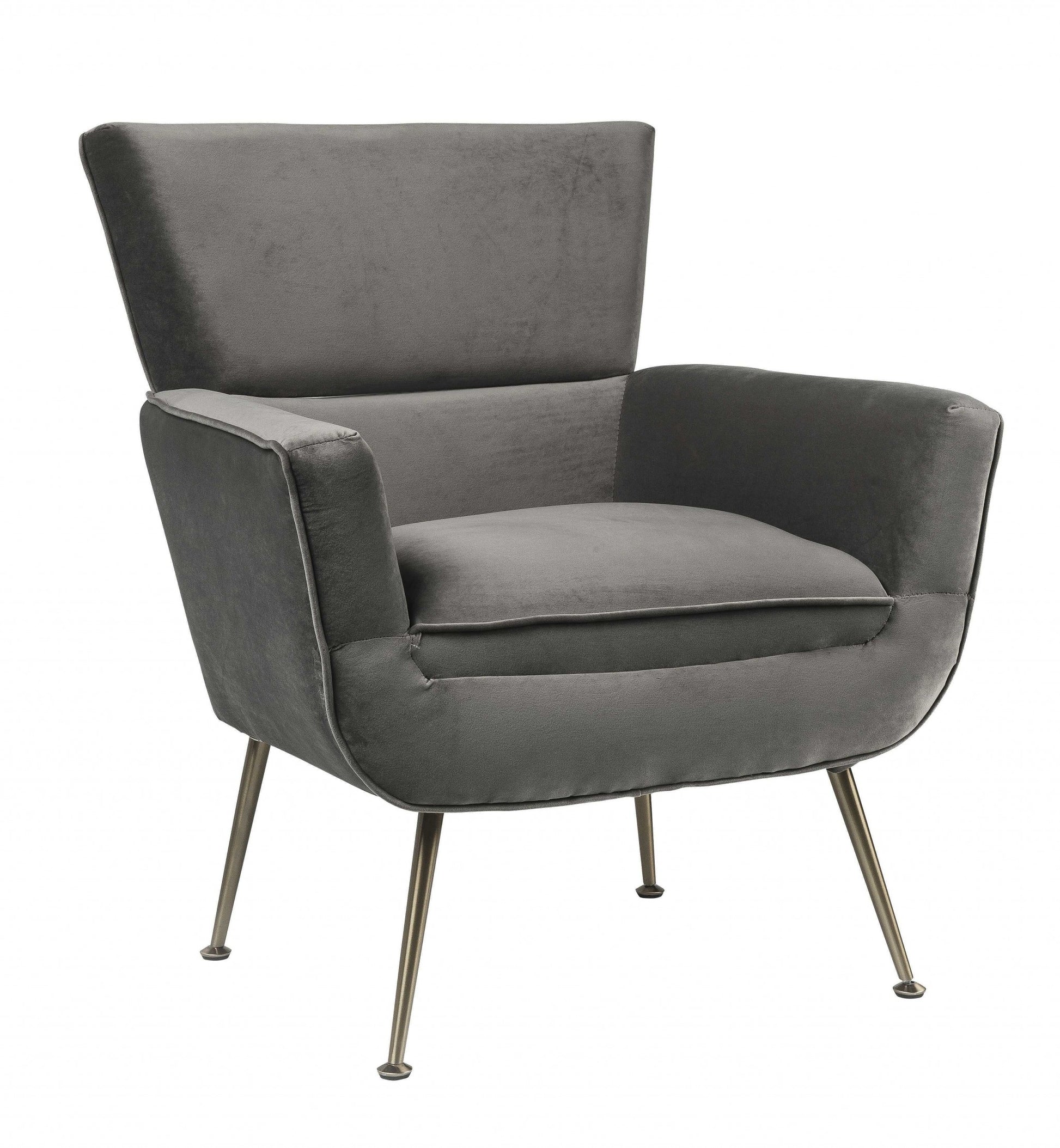 29" Gray Velvet Arm Chair-Accent Chairs-DECOROLALA