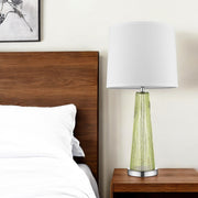 29" Green Glass Buffet Lamp With Off White Empire Shade-Table Lamps-DECOROLALA