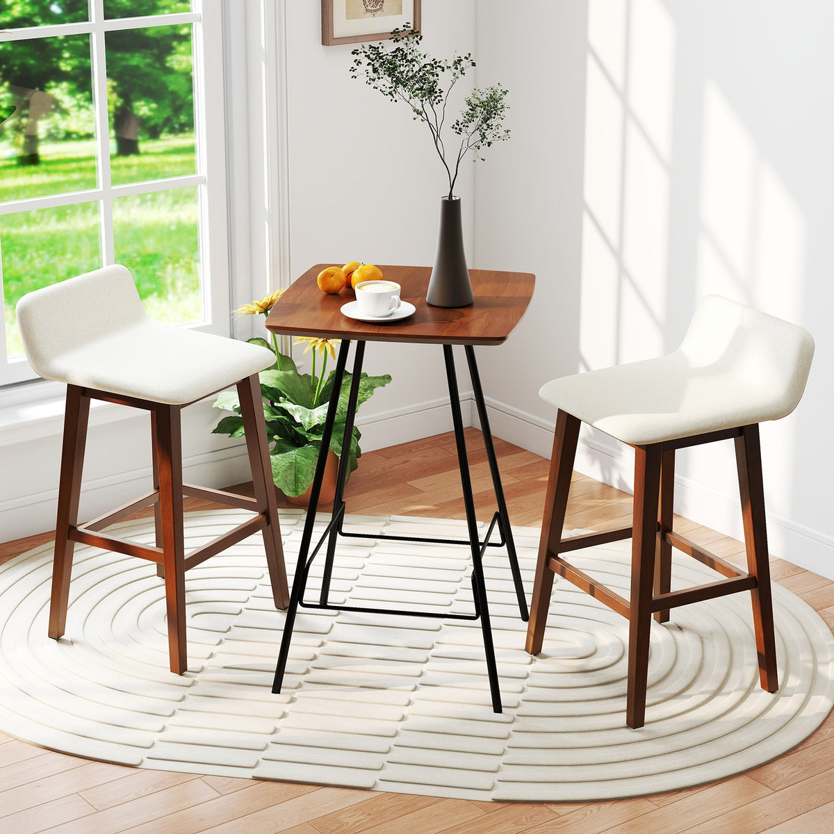29 Inch Low-Back High-Top Chairs with Padded Seat and Rubber Wood Legs-Brown-Bar Stools-DECOROLALA