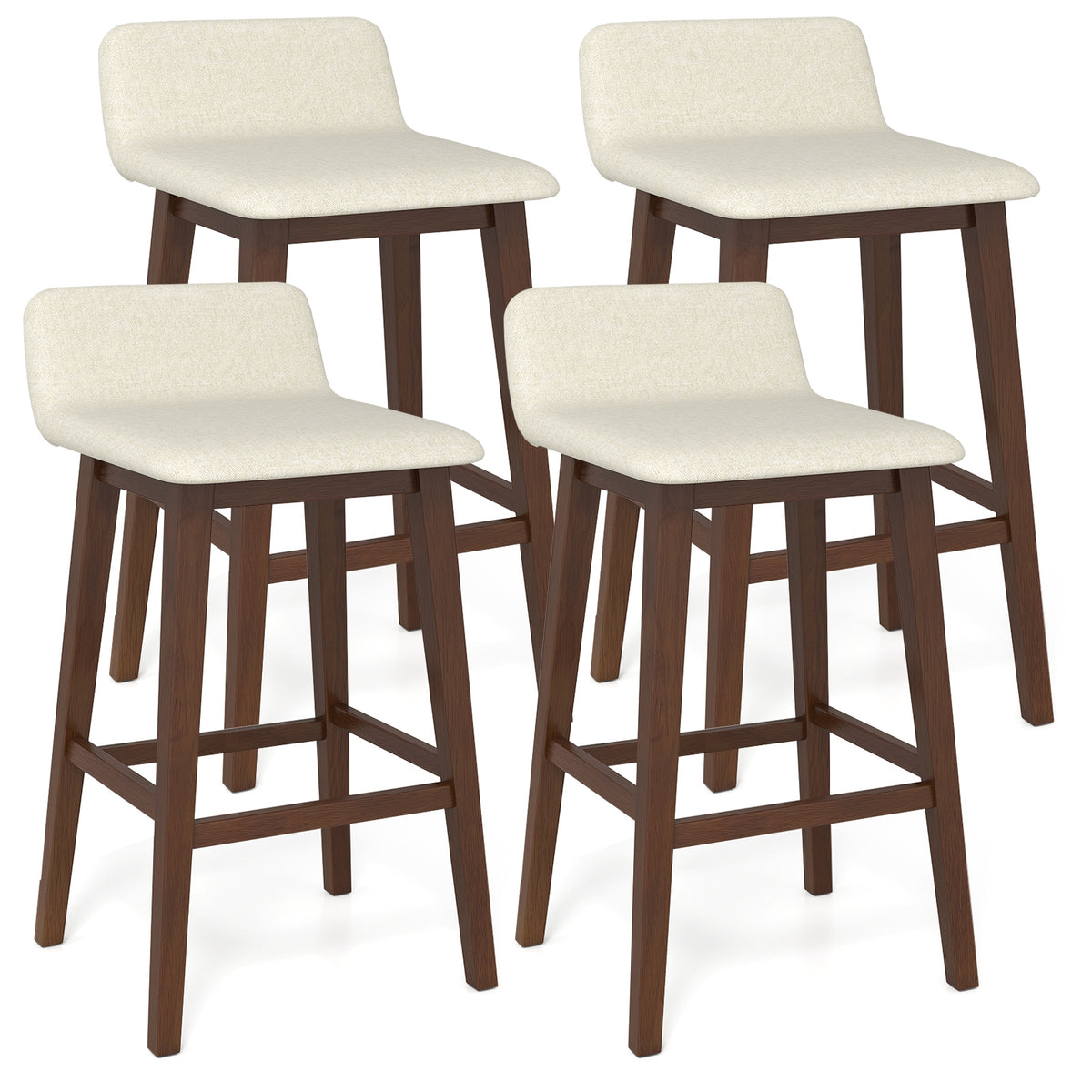 29 Inch Low-Back High-Top Chairs with Padded Seat and Rubber Wood Legs-Brown-Bar Stools-DECOROLALA