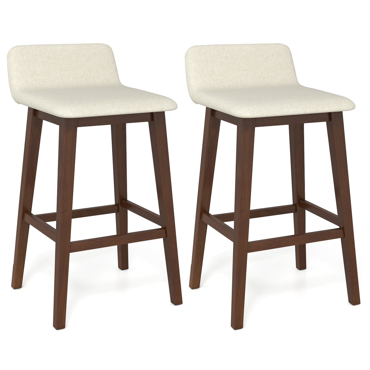 29 Inch Low-Back High-Top Chairs with Padded Seat and Rubber Wood Legs-Brown-Bar Stools-DECOROLALA