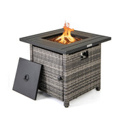 29 Inch Propane Rattan Firepit Table with Lava Rocks and Protective Cover-Gray-Fire Pit Tables-DECOROLALA