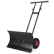 29 Inch Snow Pusher Heavy Duty Metal Shovel with Wheels and Adjustable Handle-Black-Snow Removal-DECOROLALA