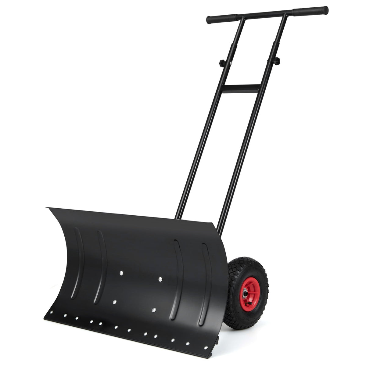 29 Inch Snow Pusher Heavy Duty Metal Shovel with Wheels and Adjustable Handle-Black-Snow Removal-DECOROLALA