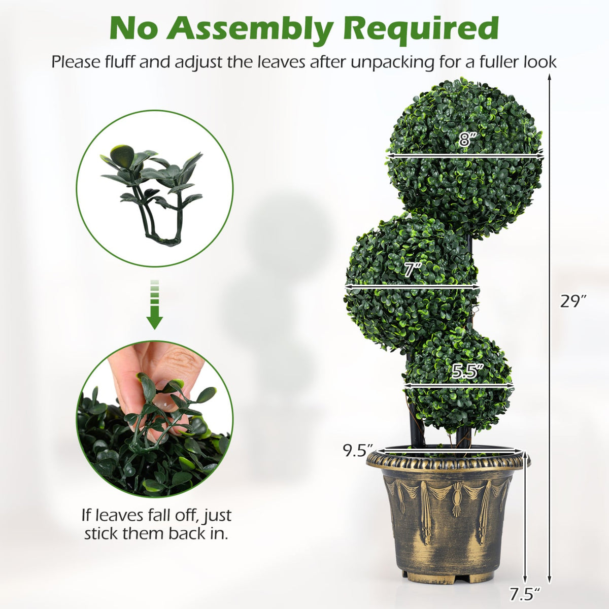 29 Inches Artificial Boxwood Topiary Tree Triple Ball Shrubs-Artificial Plants-DECOROLALA